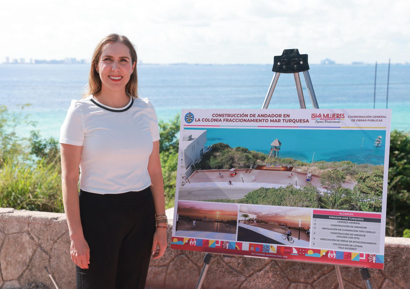 Atenea Gómez inicia construcción del mirador mar turquesa en Isla Mujeres